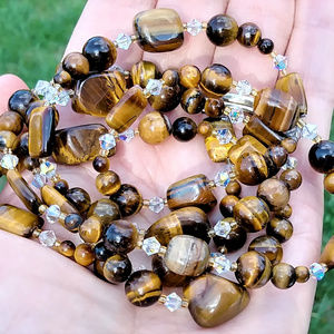 Tiger-eye Semiprecious Gemstone & Crystal Necklace